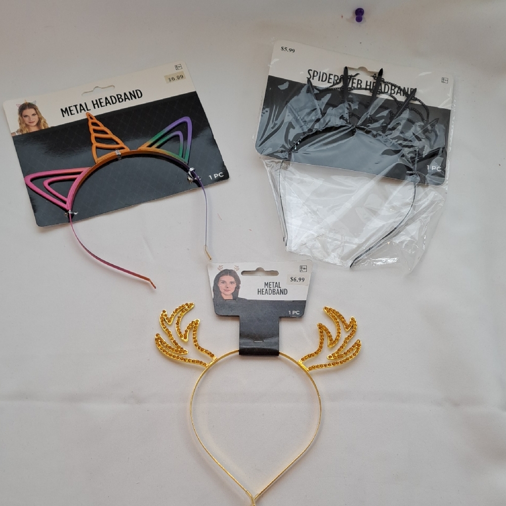 Gold Antler ,unicorn,and Web Design Metal Headbands Set Of (3)